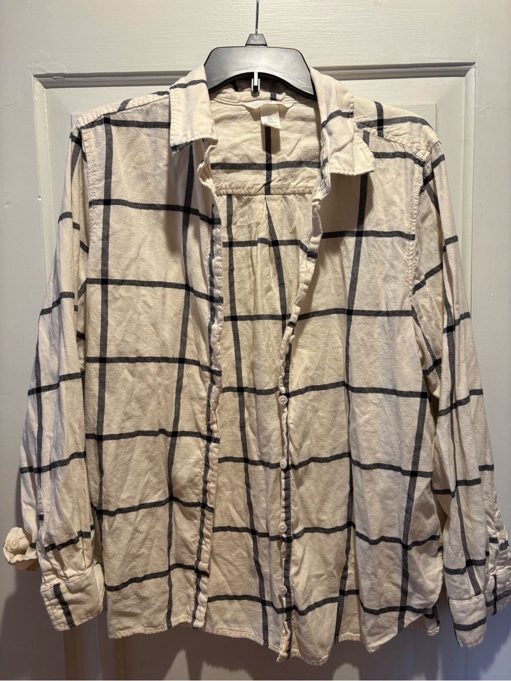 H&M Cream Shirt with Black Windowpane Check